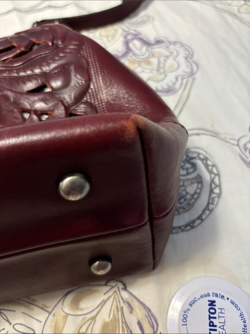Patricia Nash  Floral Embossed Leather Shoulder Bag - Burgundy - Picture 12 of 16